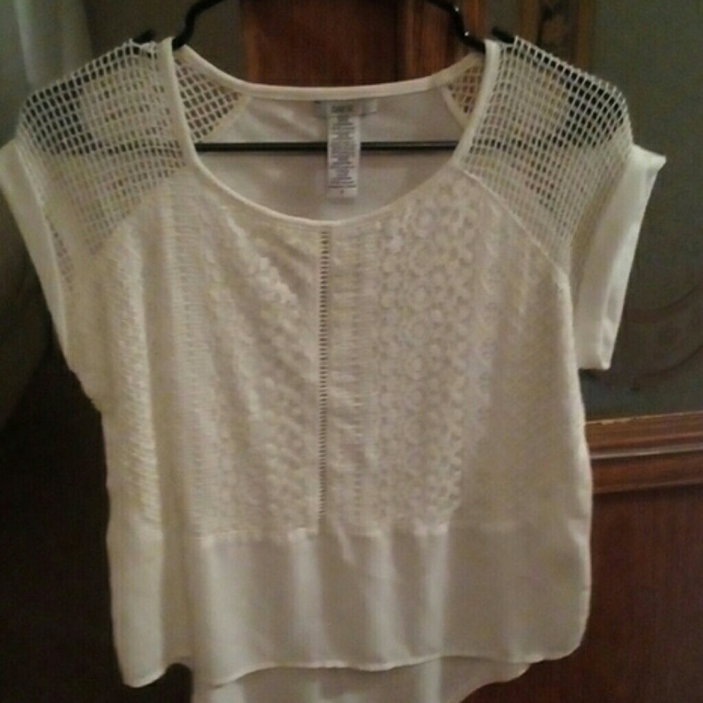 White lace front blouse